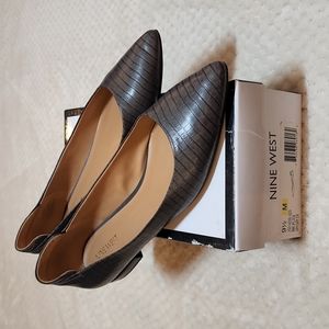 Nine West Liplock Leather Croco Ballet Flat, Gray, 9.5